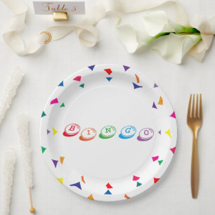 BINGO Typography Colourful Game Night Fun Paper Plate
