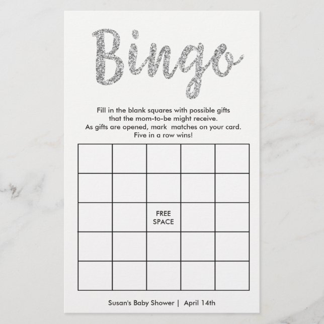 Bingo-What's in Your Purse, 2 Sided Silver Card (Front)