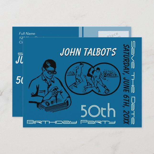 Binocular Soccer 50th Birthday Save The Date Announcement Postcard (Front/Back)