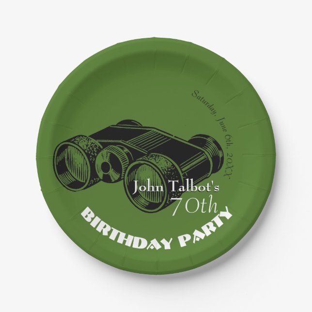 Binoculars 70th Birthday Party Paper Plate (Front)