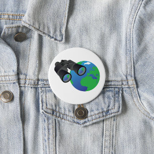 Binoculars Looking at Earth Planet Explorer Travel 7.5 Cm Round Badge