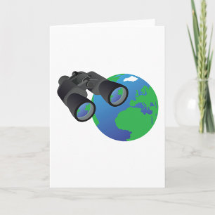 Binoculars Looking at Earth Planet Explorer Travel Card