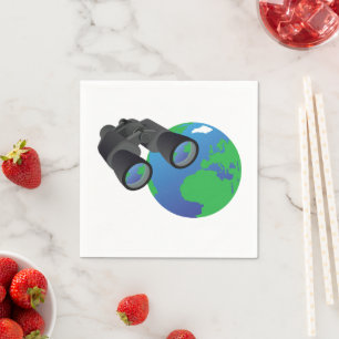 Binoculars Looking at Earth Planet Explorer Travel Napkin