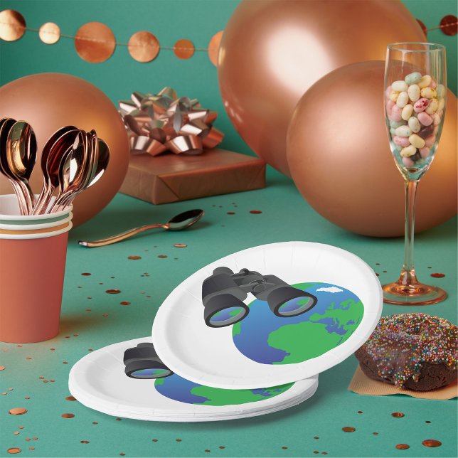 Binoculars Looking at Earth Planet Explorer Travel Paper Plate (Creator Uploaded)