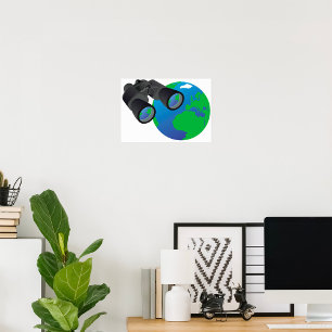 Binoculars Looking at Earth Planet Explorer Travel Poster