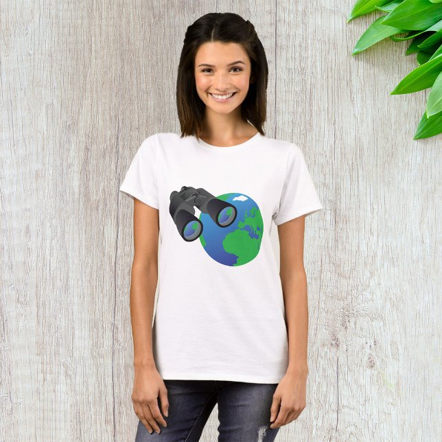 Binoculars Looking at Earth Planet Explorer Travel T-Shirt (Creator Uploaded)