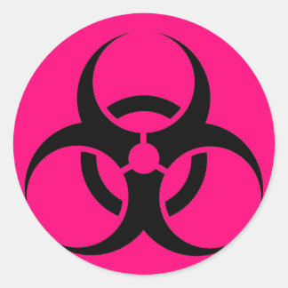 Bio Hazard or Biohazard Sign Symbol Warning Pink Classic Round Sticker