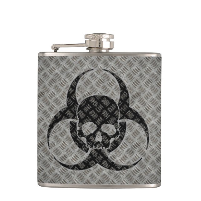 Bio hazard Symbol and Skull on Steel Hip Flask (Front)