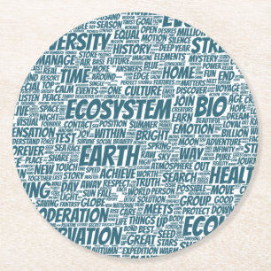 Bio Word Cloud Text Model Biodiversity Round Paper Coaster