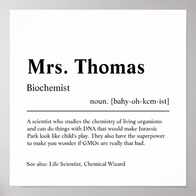 Biochemist Personalised Gift Poster (Front)