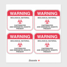Biohazard Caffeinated Warning Stickers (Round)