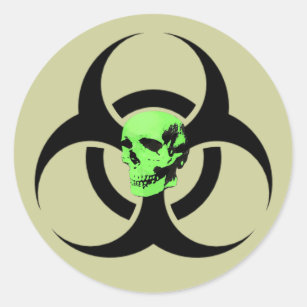 Biohazard Green Glowing Skull Warning Sticker
