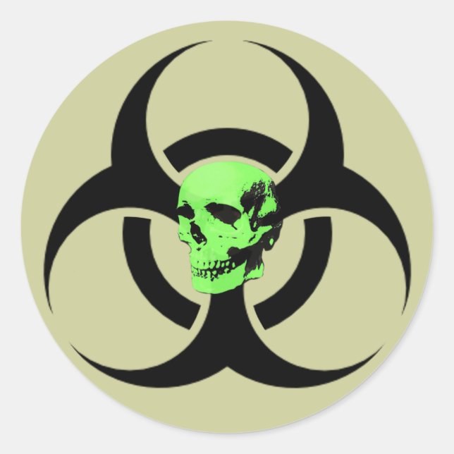 Biohazard Green Glowing Skull Warning Sticker (Front)