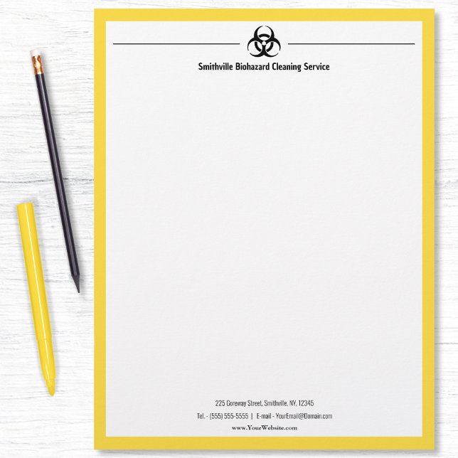 Biohazard Industry - Black with yellow border Custom Letterhead (Biohazard Industry - Black with yellow border Letterhead by Office Accessories Shop)