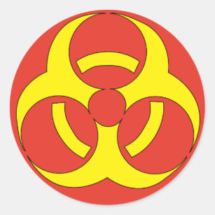 Biohazard red and yellow warning sign classic round sticker