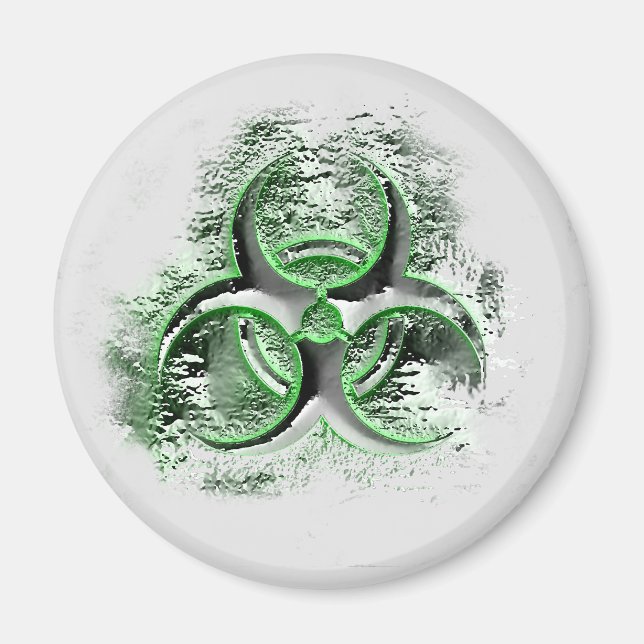 Biohazard sign symbol glowing quicksilver magnet (Front)
