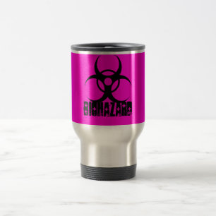 Biohazard symbol on hot pink coffee mug