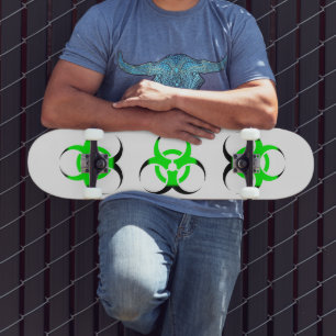 Biohazard Symbol Zombie Green and Black on white Skateboard