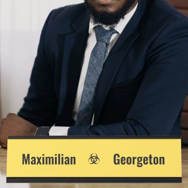 Biohazard Symbols - Black on a Yellow Background Desk Name Plate (Biohazard Symbols - Black on a Yellow Background Desk Name Plate by Office Accessories Shop)