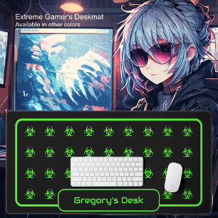 Biohazard Symbols - Green on a Black Background Desk Mat