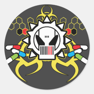 Biohazard Tech Skull Classic Round Sticker