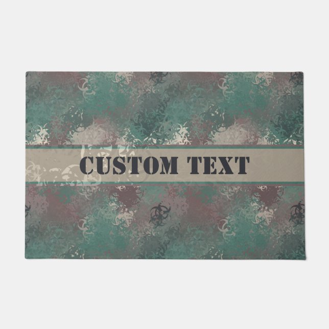 Biohazard Woodland Camo Doormat w/ Custom Text (Front)