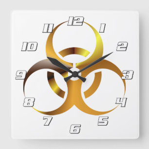Biological Biohazard Symbol gold with Numbers Square Wall Clock