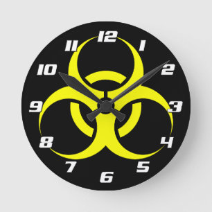 Biological Biohazard Symbol yellow with Numbers Round Clock
