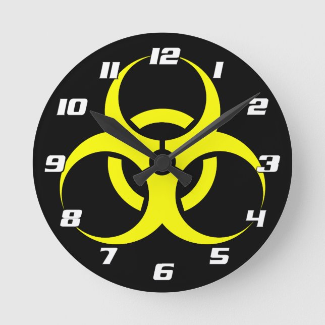 Biological Biohazard Symbol yellow with Numbers Round Clock (Front)