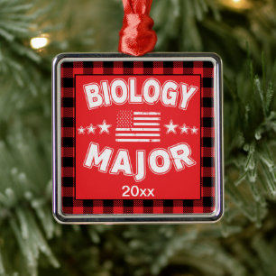 Biology College Student Red Plaid Xmas Metal Tree Decoration