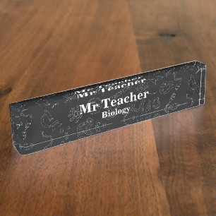 Biology diagram pattern black and white Teacher Na Nameplate