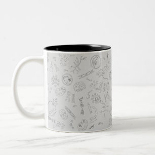 Biology diagram pattern black grey Two-Tone coffee mug