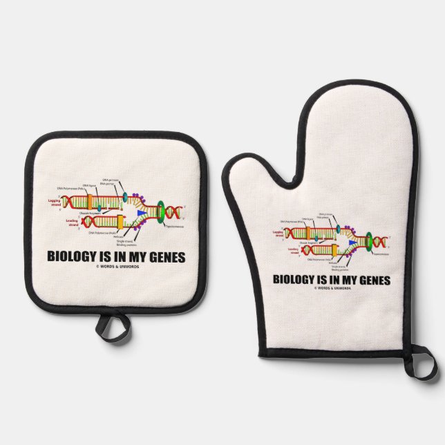 Biology Is In My Genes DNA Replication Oven Mitt & Pot Holder Set (Front)