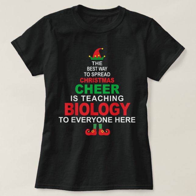 Biology Teacher Christmas - Elf Christmas Cheer T-Shirt (Design Front)