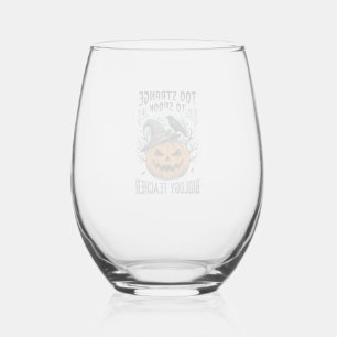 Biology Teacher Halloween Shirt Spooky Pumpkin Rav Stemless Wine Glass
