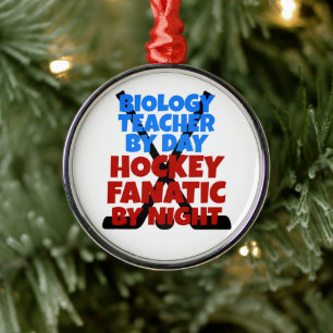 Biology Teacher Loves Hockey Metal Tree Decoration