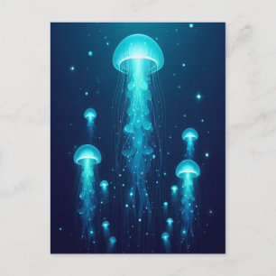 Bioluminescent Blue Jellyfish Sea Jellies Ocean Postcard