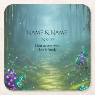 Bioluminescent Elegance Wedding Collection Square Paper Coaster
