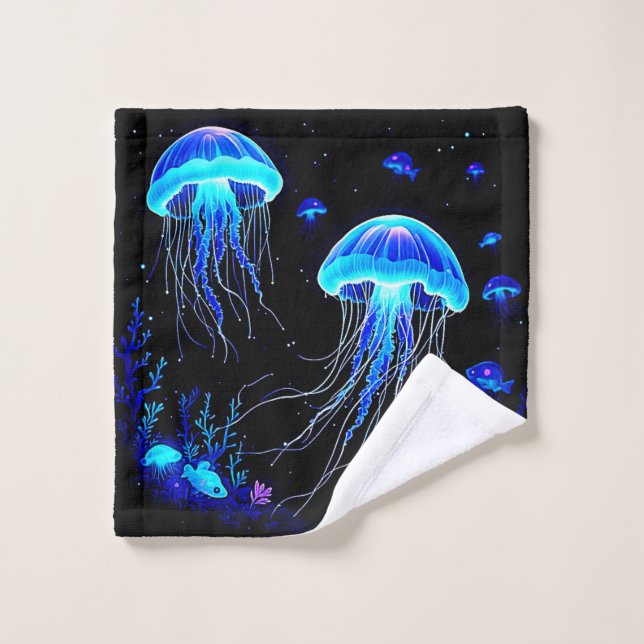 Bioluminescent Jellyfish Dream Bath Towel Set (Wash Cloth)
