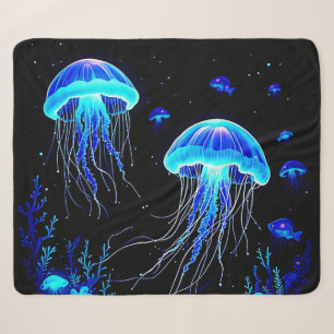 Bioluminescent Jellyfish Dream Sherpa Blanket