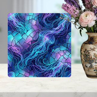 Bioluminescent Jellyfish Mosaic Blue Purple Tile