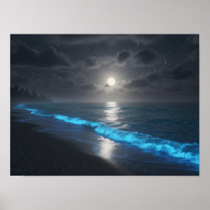 Bioluminescent Moonlit Shore Poster