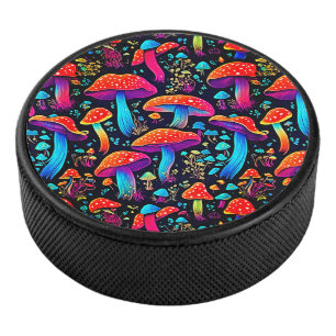 Bioluminescent Mushroom Art Hockey Puck