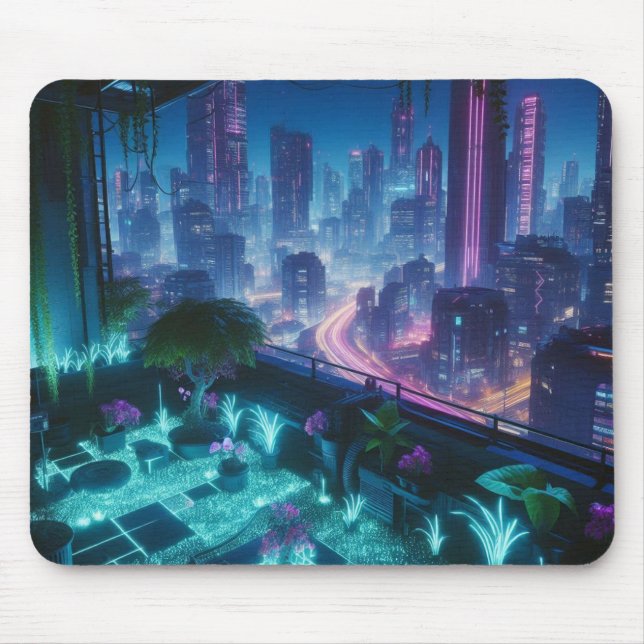 Bioluminescent Rooftop Garden Mouse Pad (Front)