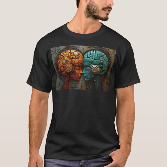 Biomechanical Cyberpunk Android Couple Art T-Shirt (Front)