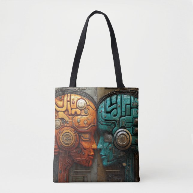 Biomechanical Cyberpunk Android Couple Art Tote Bag (Front)