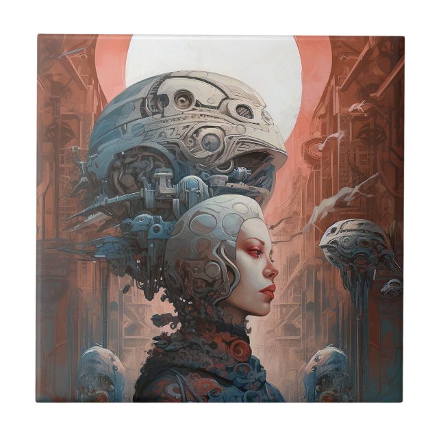 Biomechanical Head Surreal Sci-Fi Art Tile (Front)