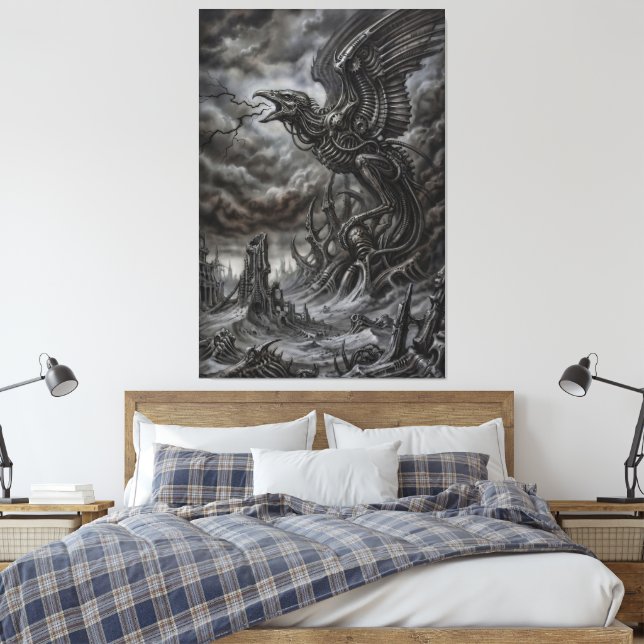 Biomechanical Thunderbird Summoning the Storm Canvas Print (Insitu(Bedroom))