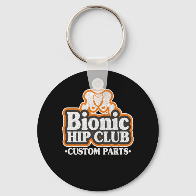 Bionic Hip Club Logo 70s Hip Replacement Surgery Key Ring (Front)