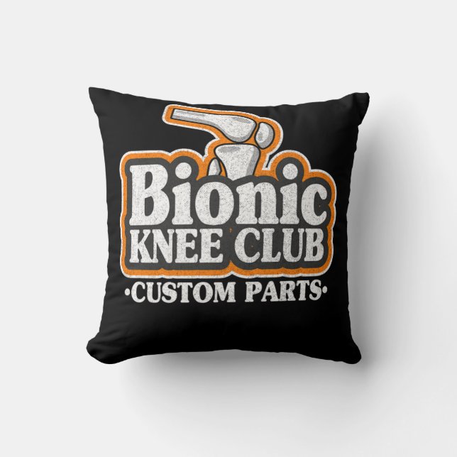 Bionic Knee Club Knee Replacement Surgery 70s Logo Cushion (Front)